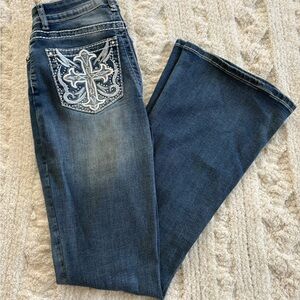 Soho Dark Blue Flare Jeans with Embroidered Pocket